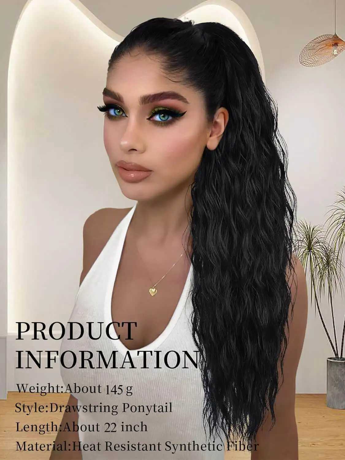 Alana Synthetic Long Natural Wave Drawstring Ponytail 22inch Clip in Hair Extensions Blonde Natural Hair Fake Weave PonytailsXJ241221