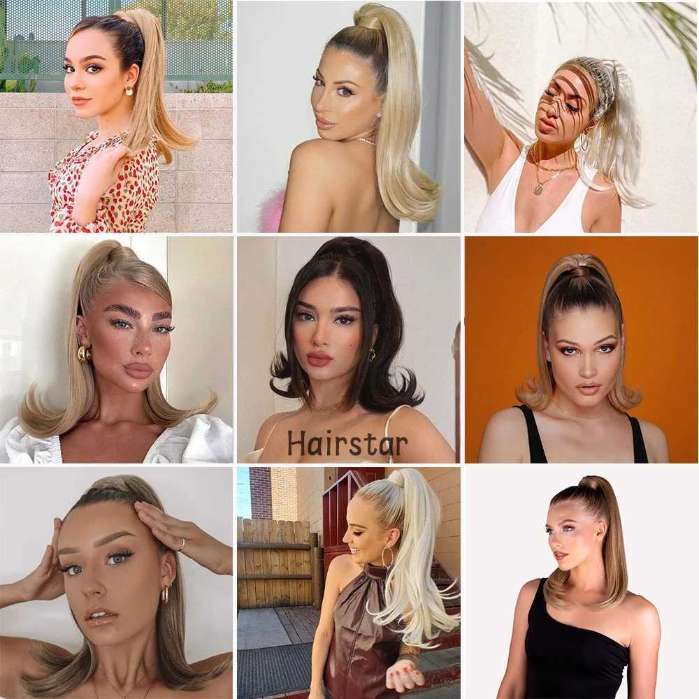 Synthetic Short Straight Wrap Around Clip In Ponytail Hair Extension Heat Resistant Ponytail Hair Extension BlackXJ241221