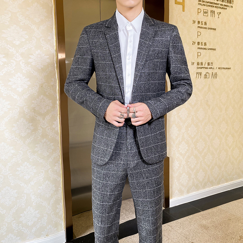 K780 Men's Slim Fit Plaid Suit - Business Casual Wedding Attire for Handsome Appearance