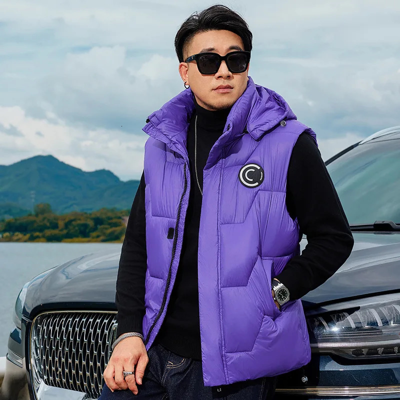 2025 New In Men Padded Vest Winter Hooded Zip-up Sleeveless Jacket Male Autumn Warm Blue Golf Wear Waistcoat Big Plus Size 12XL
