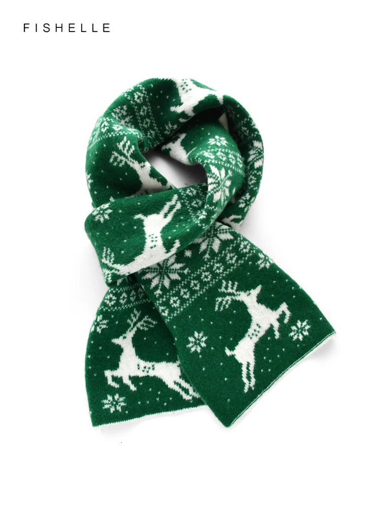 Christmas Scarf Fashion Gifts Red Green Elk Snowflake Autumn Winter Knitted Wool Warmth Year Scarves For Adults Kids 241220