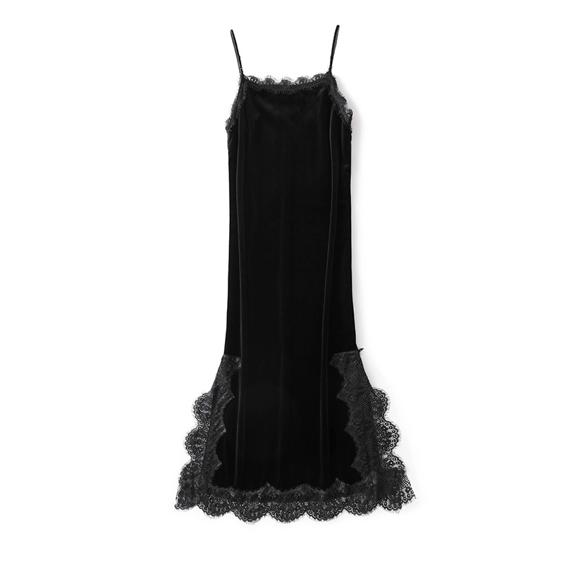 B101-Gold velvet pajamas women 2024 new autumn and winter sexy lace suspenders nightgown trousers three-piece suit