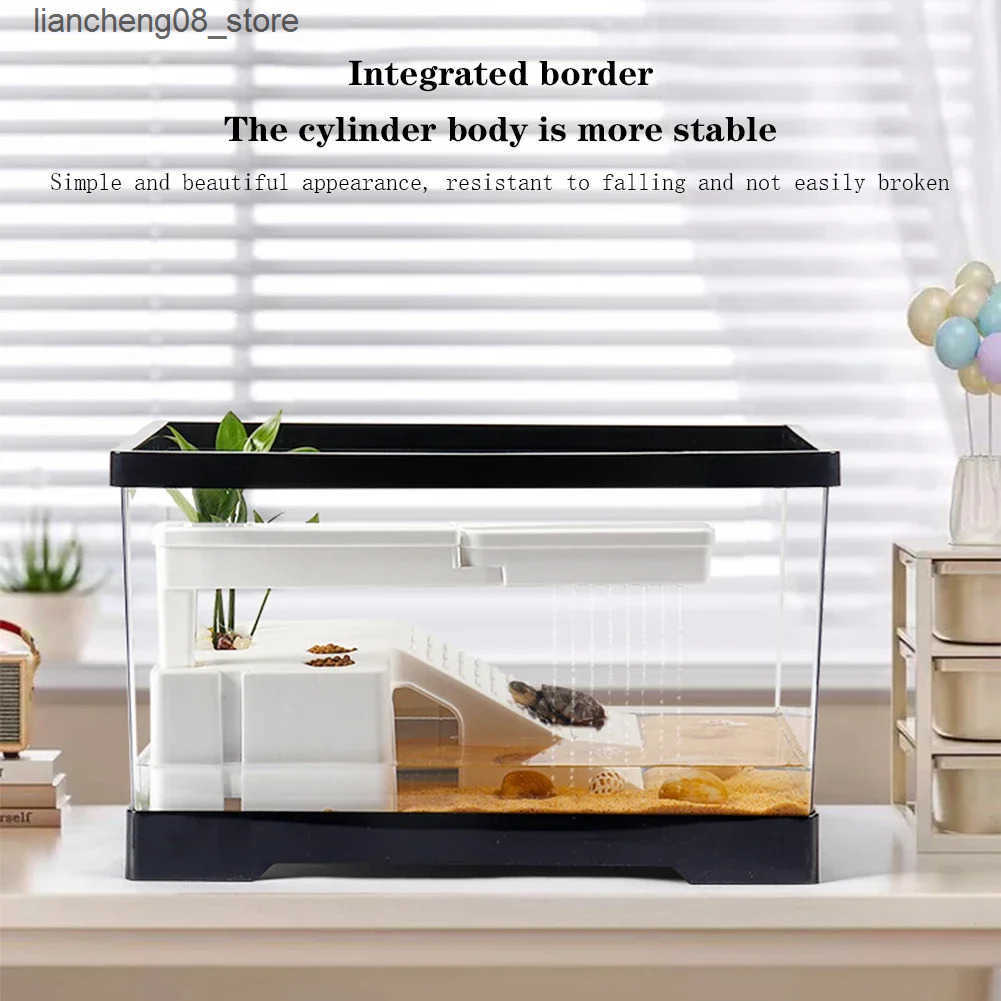 Other Pet Supplies High definition transparent turtle tank aquarium pet drip proof turtle tank reptile with basket platform aquarium breeding box L240