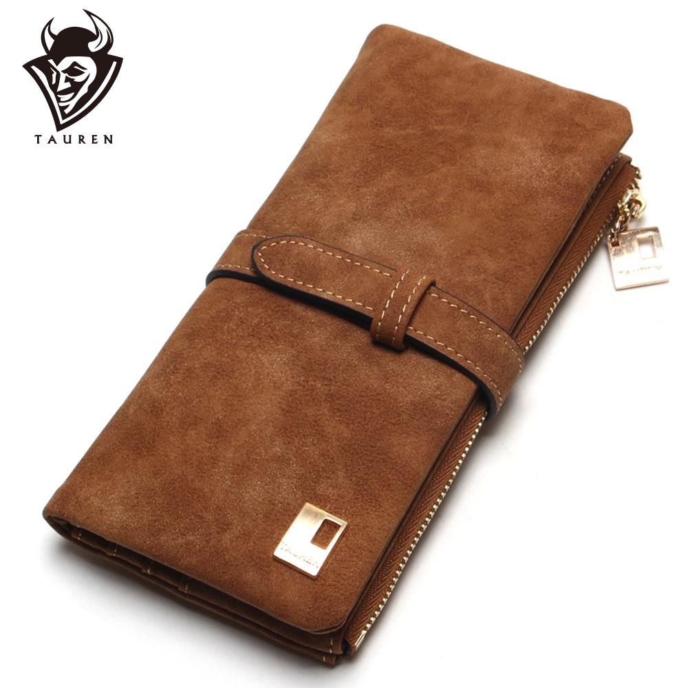 2025 New Fashion Women Wallets Drawstring Nubuck Leather Zipper Long Design Purse Two Fold More Color Clutch