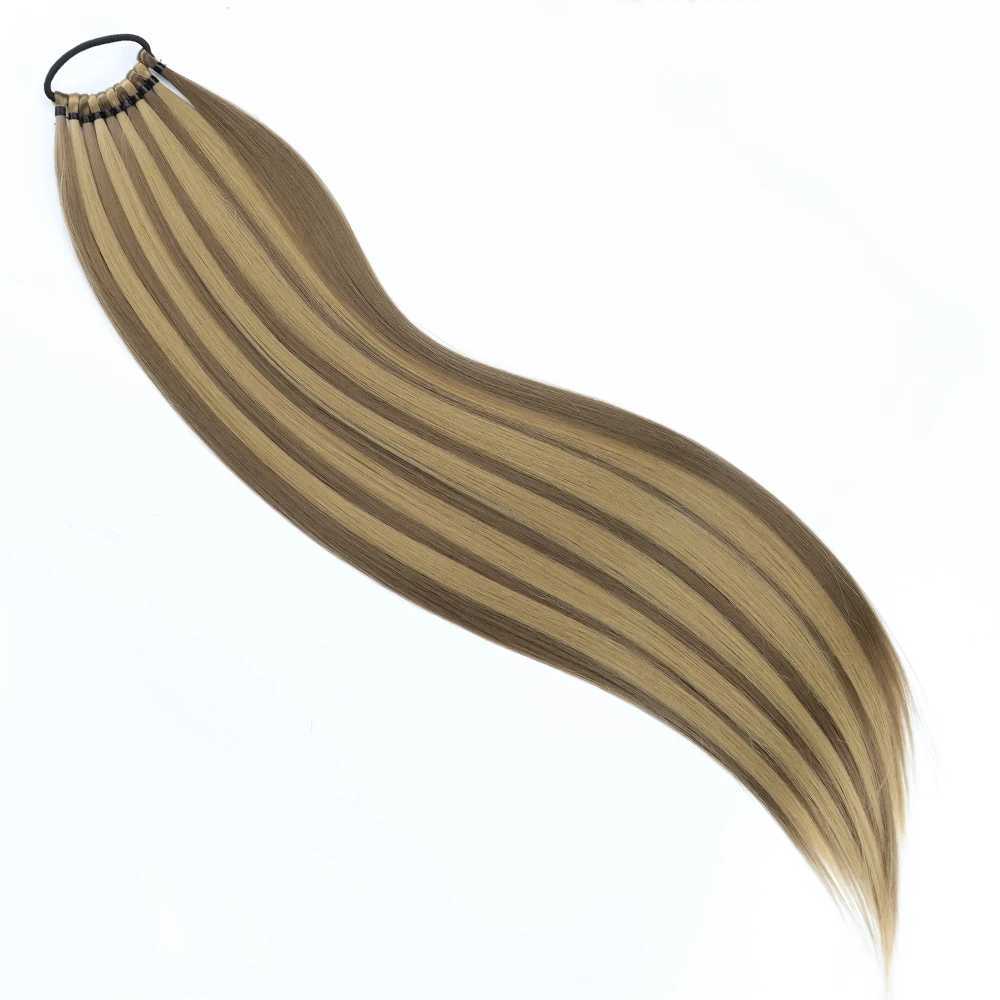 Synthetic Straight Ponytail Extensions Rubber Band Hair Braided Pony Tail Hairpiece 24Inch Black Blonde Brown Hairstyle ForWomemXJ241221
