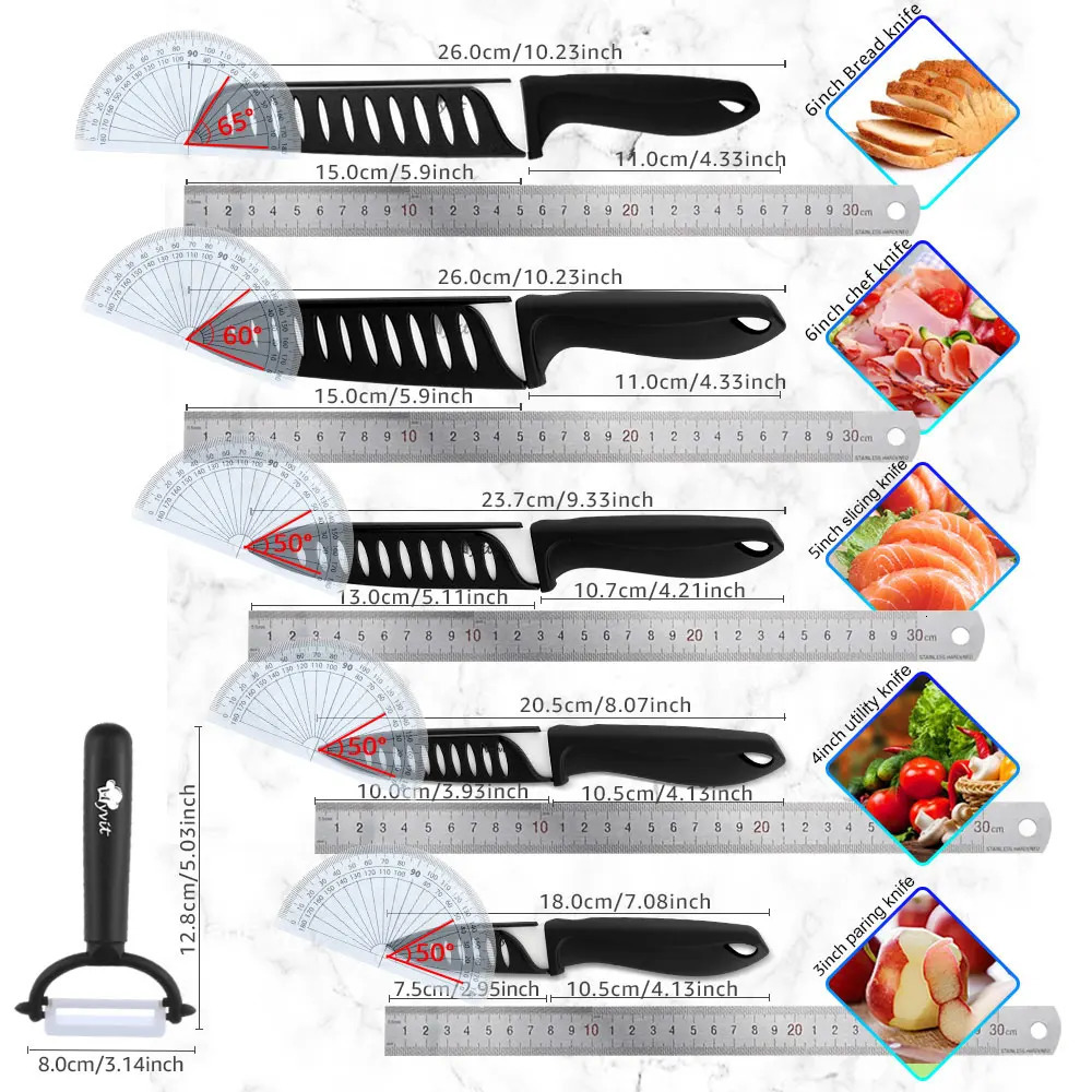 Ceramic knife kitchen 3 4 5 6 inches chef cooking setpeeler white zirconia blade multi-color handle high-quality 241220