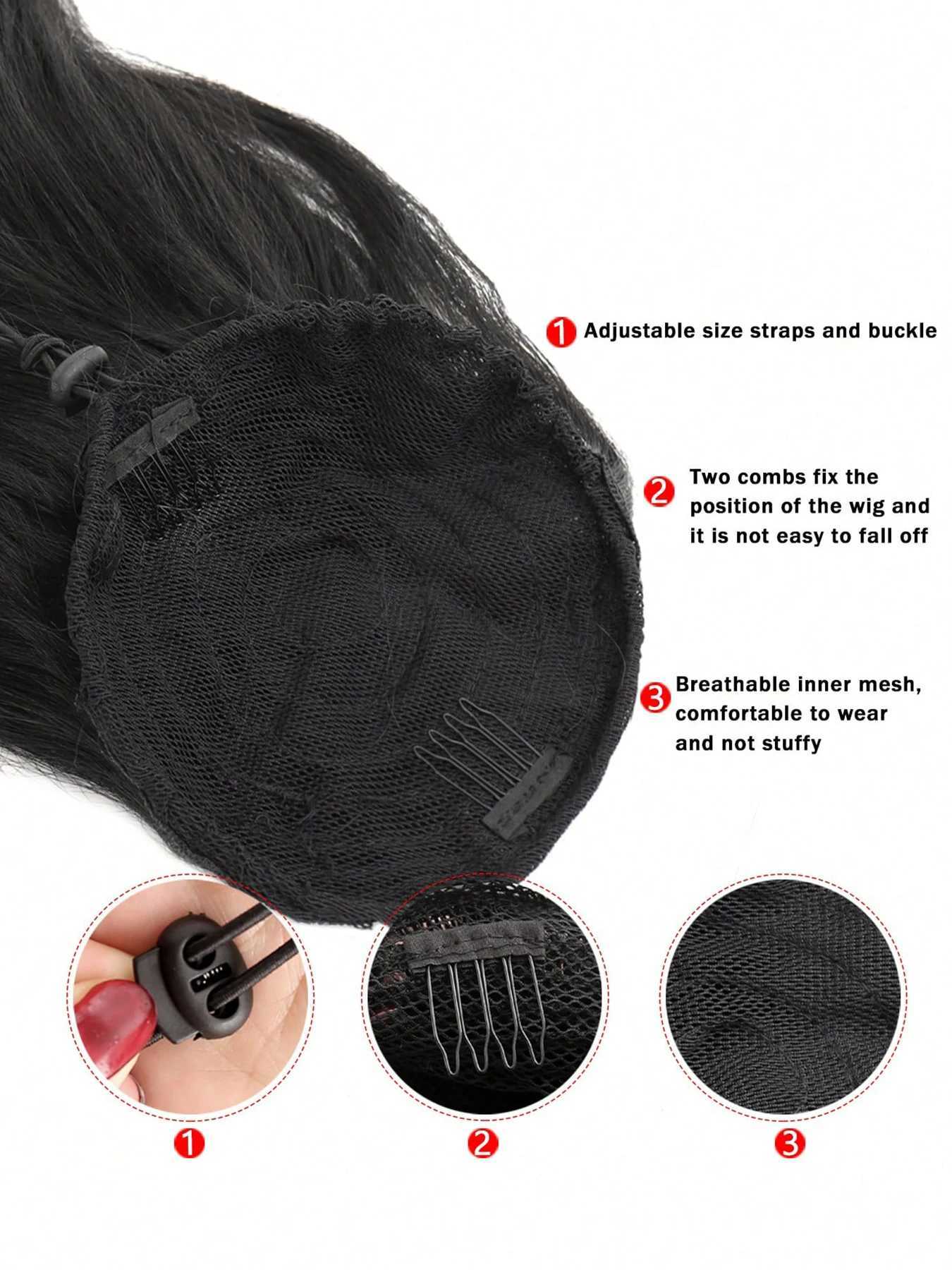 14 Inch Black Long Curly Ponytail Extension Natural Fluffy Drawstring Clip in Ponytail Hairpiece for Women Synthetic Hair BunXJ241221