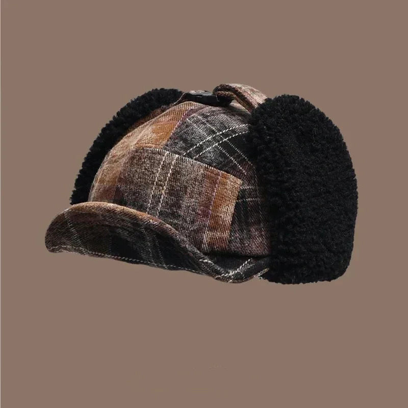 Womens autumn and winter thick warm ear protection pilot bomber hat Japanese fashion anti cold skiing Lei Feng hat mens 241220