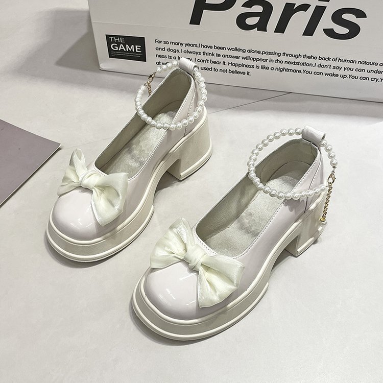 Mary Jane Ddmywed Single Women S Spring Summer New Fashion Sweet Bow Bottom Thick Heel Pearl Small Leather Shoes Chinese Brand F Ddmysaturn
