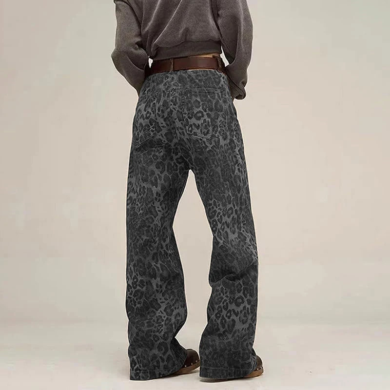 Retro Jeans For Women Vintage Leopard Print Wide Leg Pants Woman Mens Loose Denim Jeans Barrel Jeans Streetwear 241220