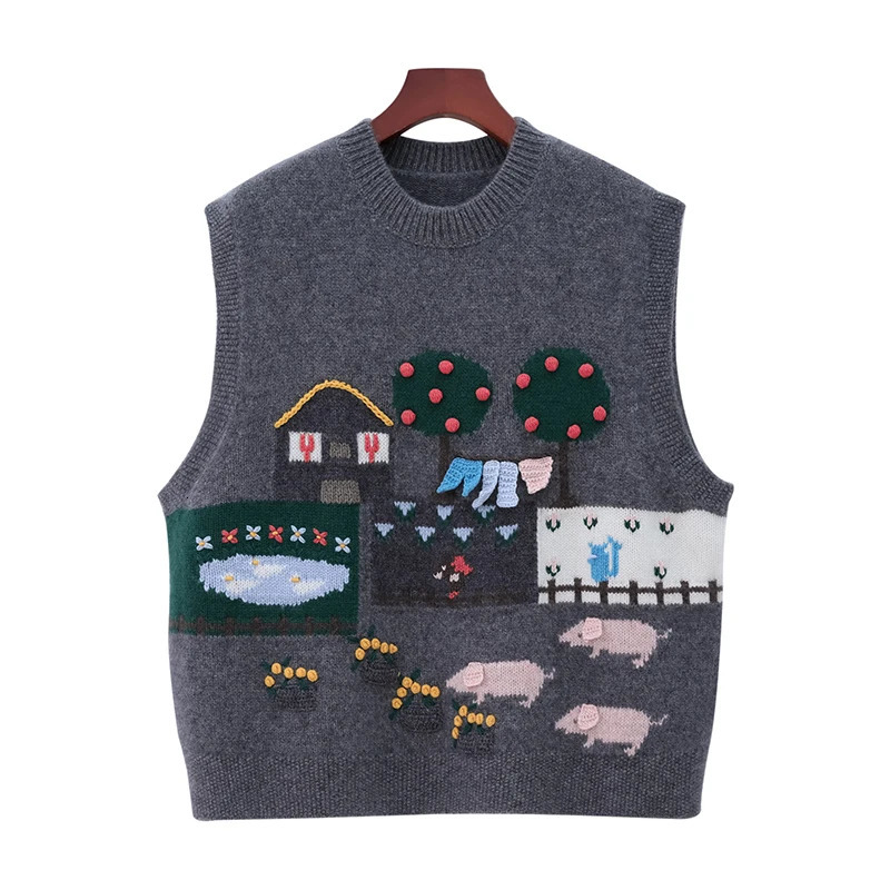 100% cashmere waistcoat womens highend shirt folded Piglet sweater ed round neck sleeveless knit vest 241218