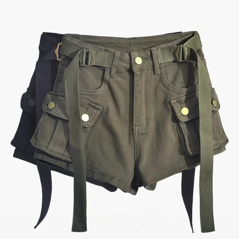 Y2K Harajuku Trendy Streetwear Highwaisted Slim Aline Workwear Denim Shorts Feminine Versatile Personality Retro Sports 241218
