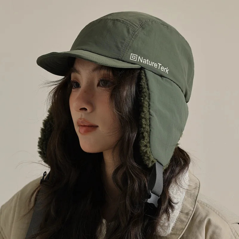 High quality winter letter Lei Feng hat warm outdoor skiing flying hat mens and womens wool outdoor ear protection Russian hat 241220