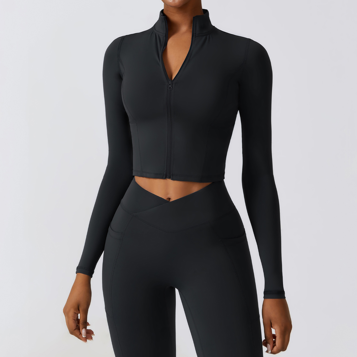 Quick Dry Long Sleeve Yoga Wear Jacket Zipper Windproof Running Exercise Jacket Tight Nude Fitness Clothing