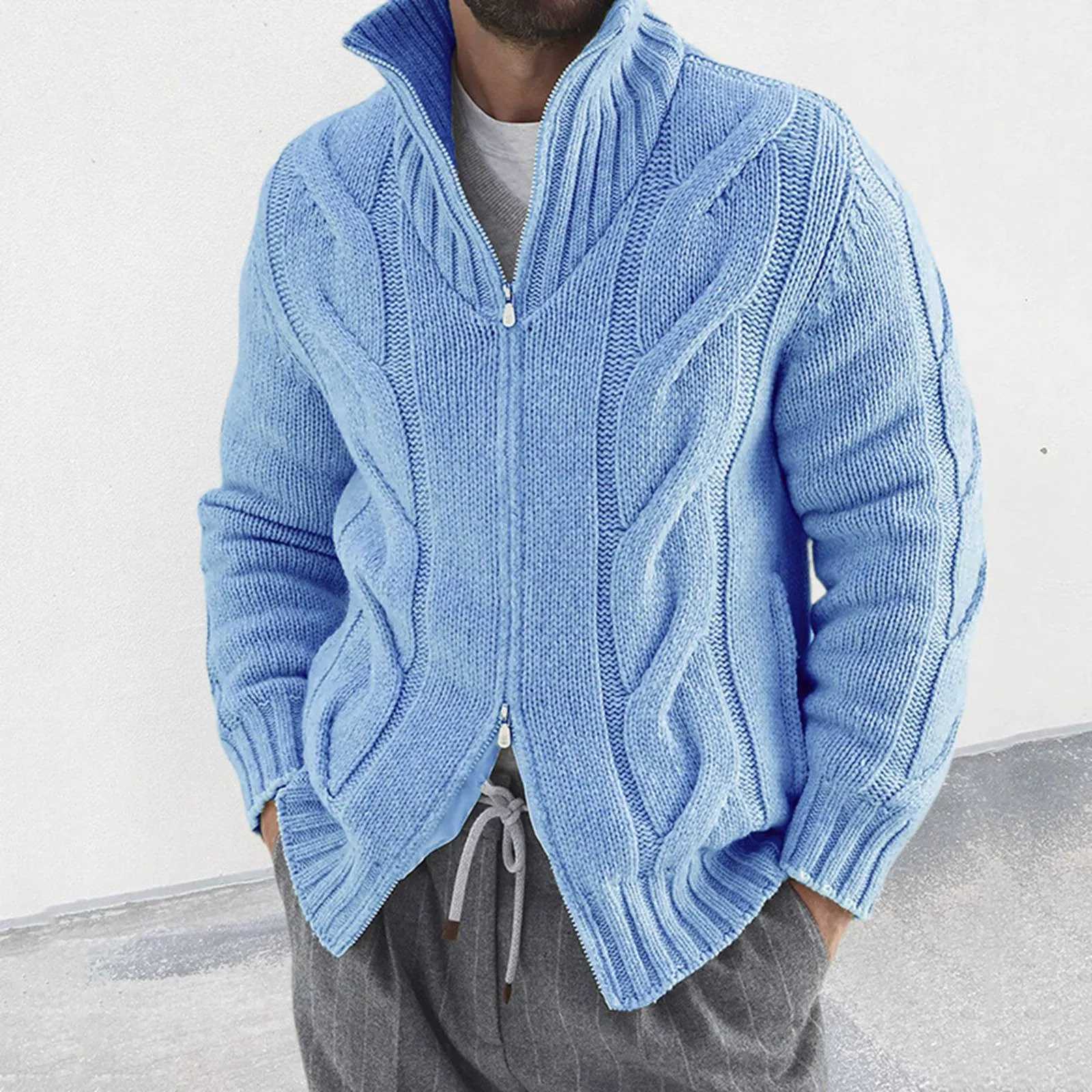 Male Fall And Winter Fashion Sweate Coat Long Zipper Plaid Jacquard Soft Warm Sweater Knit Men Big And Tall Sweater CoatsXJ241221