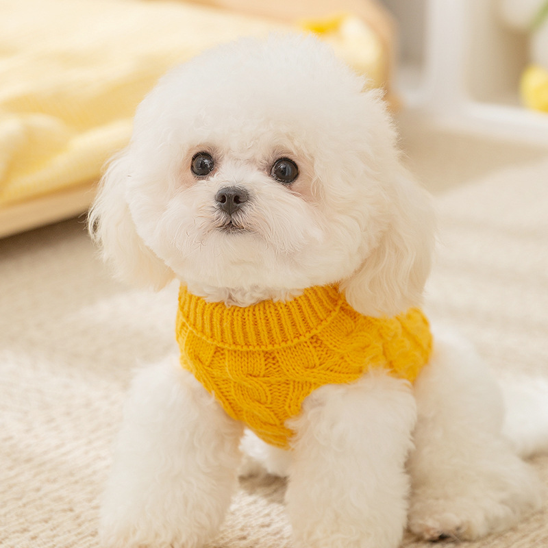 Dog clothes, simple twisted flower knitted sweater, autumn and winter warm clothes, small and medium-sized teddy bears, cat pet clothes