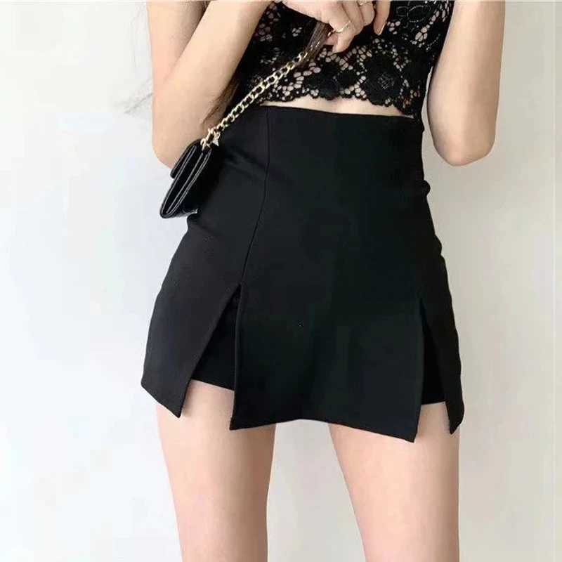 Sexy Split Shorts Skirt Womens Office Ladies Suit Skirt Summer New Black Mini A-line Pants Skirt High Waist Wide Leg ShortsXJ241221