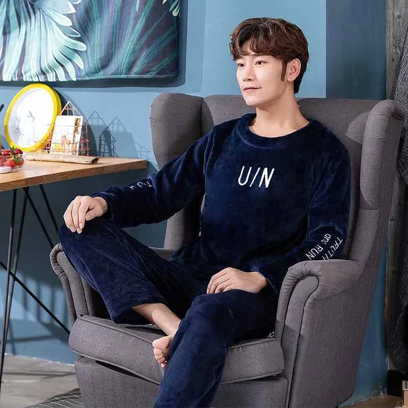 New Mens Pajama Set Mens Flannel Long Sleeve Pajamas Mens Pajamas Warm Winter Clothing Plus Size Casual Clothing W241221