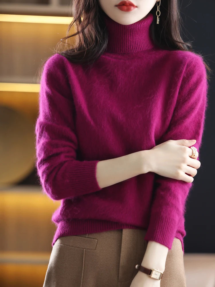 CHICUU Women Winter Turtleneck Pullover Sweater 100% Mink Cashmere Knitwear Thick Soft Warm Basic Clothing Korean Fashion Tops 241217