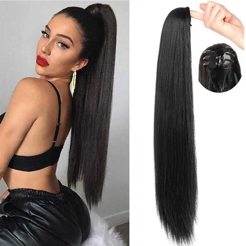 Long Straight Synthetic Hair Claw Ponytail False Hair on Claw Clip Tail House Ponytail Tail Hair 22 LiHuiXJ241221