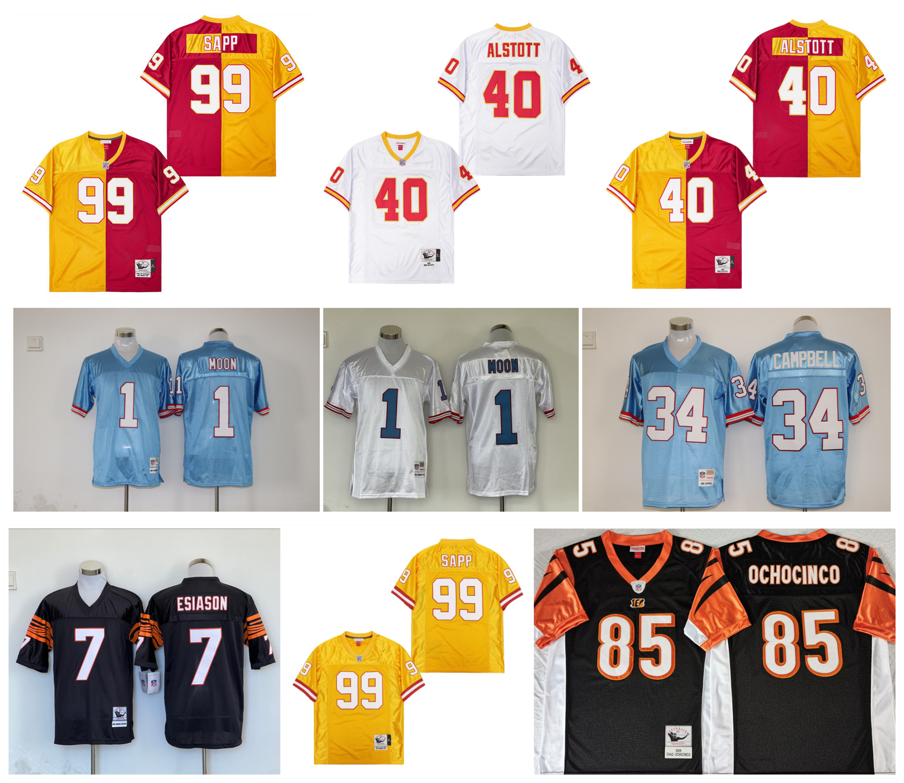 Oilers Moon Steve McNair Earl Campbell College Throwback Football Jersey Tom Brady Warren Sapp Alstott Chad Ochocinco Boomer Esiason Blue Size S-3XL