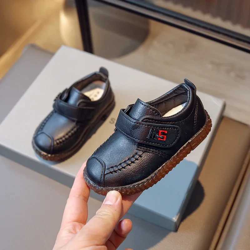Sneakers Spring Fall childrens baby cushioned leather shoes Brown Boys Girls Baby soft casual shoes 2024 new black childrens baby shoes H241221