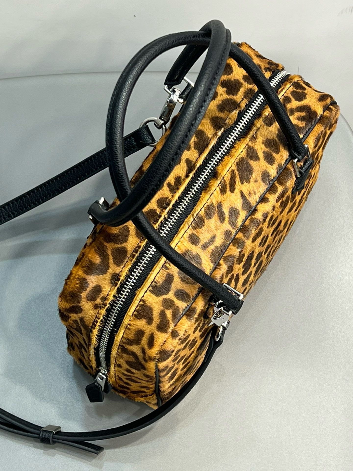 2025 Winter Leopard Print Horsehair/Suede Cow Leather Boston Pillow Tote New Design Women Tote Crossbody Shoulderbox Bag
