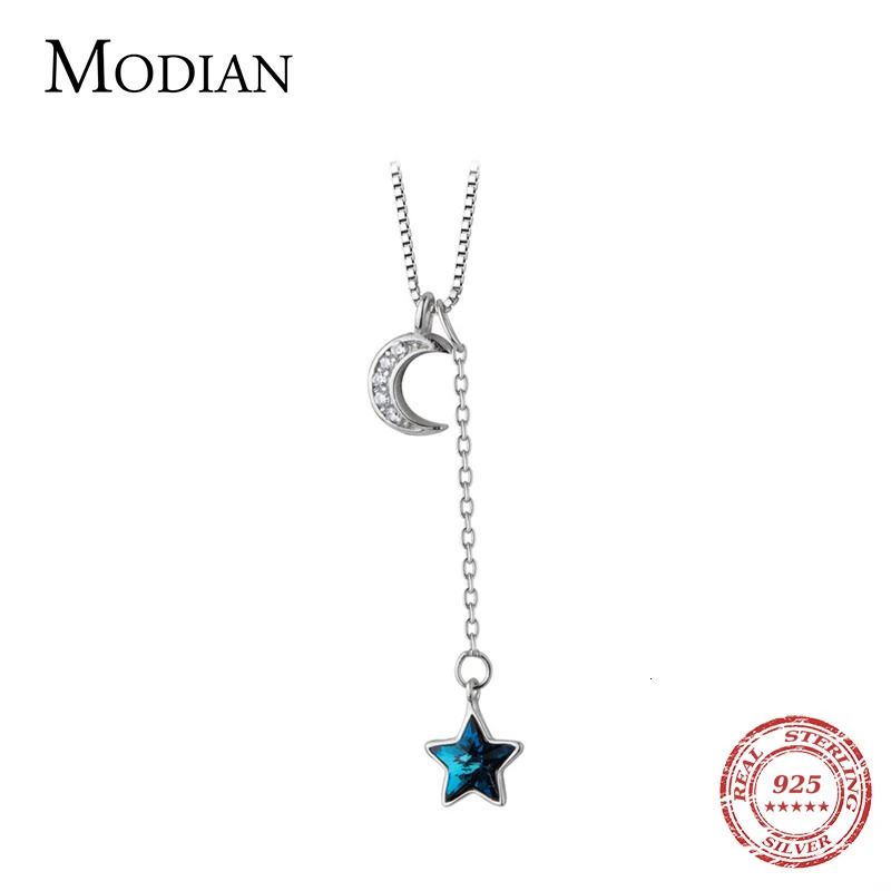 Modian Real 925 Sterling Silver Shining Crescent Star Pendant for Women Link Chain Fashion Fit Women Engagement Party Jewelry 241220