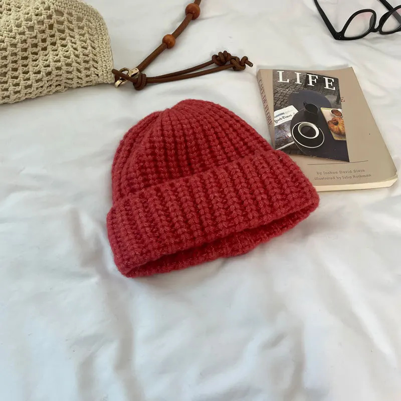 Solid Color Small Fresh Wool Hat Womens Autumn and Winter Warm Windproof Japanese Korean Melon Fur Knitted Beanie Hat Men 241214