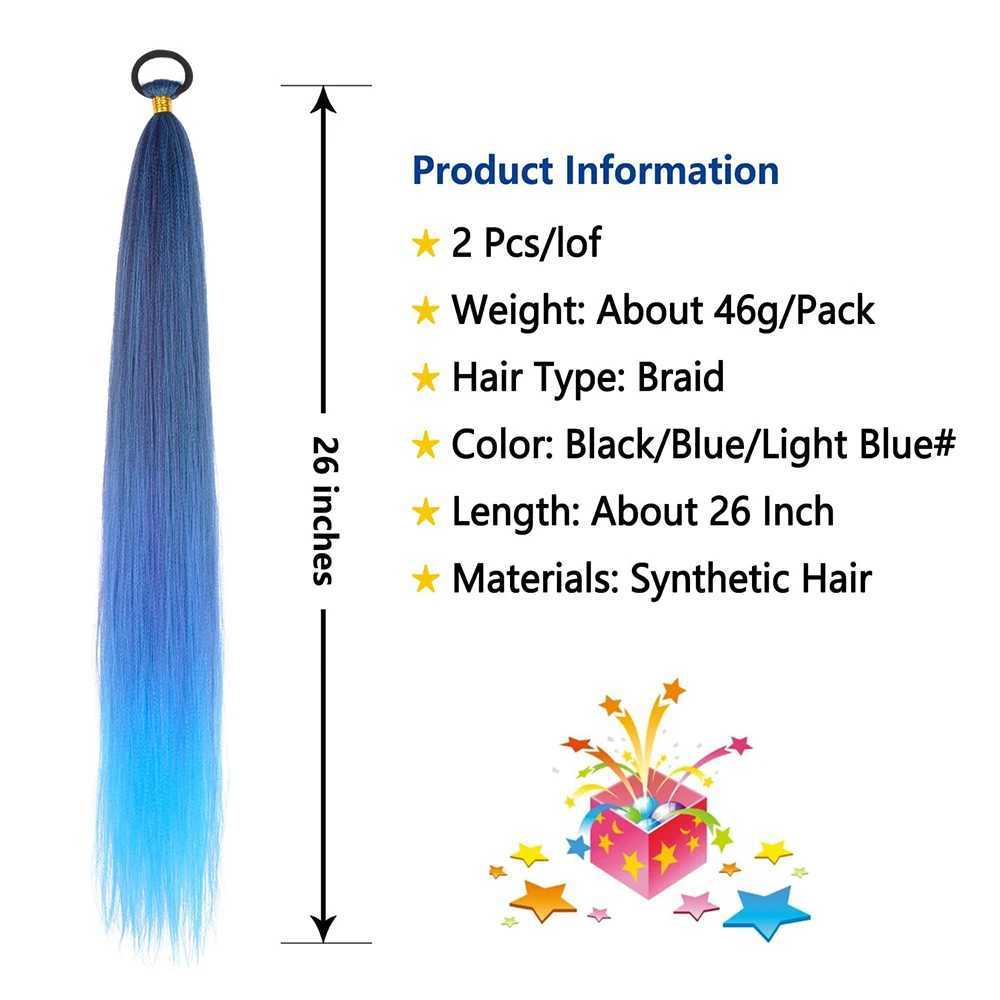 DIY 26 inch ponytail extension with elastic tie straight Sleek wrap braid yellow blue gradient ponytailXJ241221