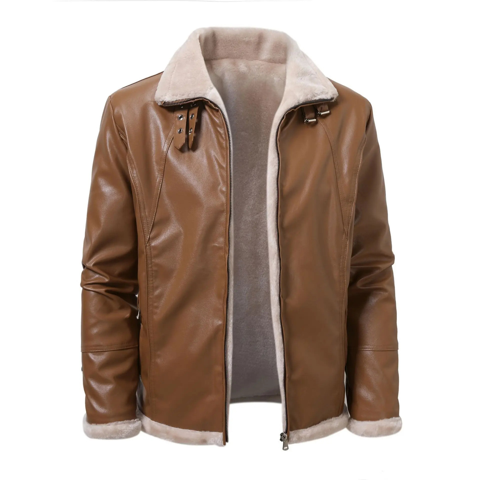 Winter Faux Fur Collar Windproof Velvet Warm Coat Leather Jacket Mens Leather Clothing Vintage Pu Leather Jacket Men 241216