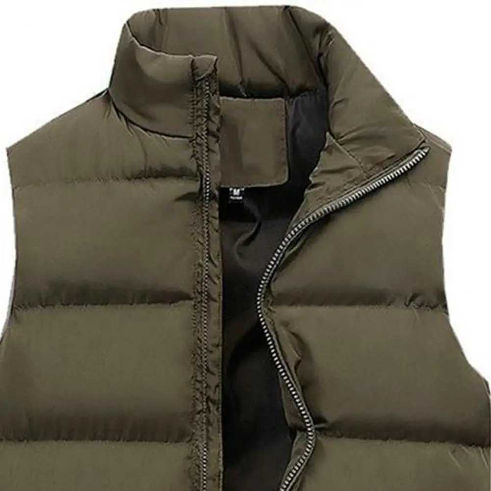 Men Vest Jacket Solid Color Sleeveless Coat Stand Collar Zipper Cotton Padded Thicken Straight Waistcoat Men StreetwearXJ241221