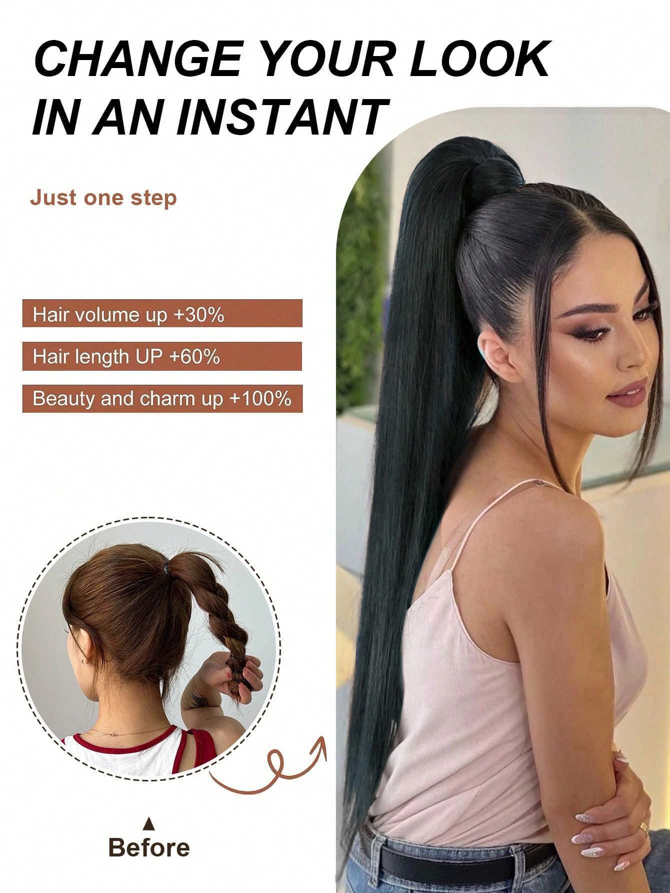 Synthetic Claw Ponytail Extension Hair Long Straight Color 24 Inch Heat Resistant Fiber Clip In PonytailXJ241221