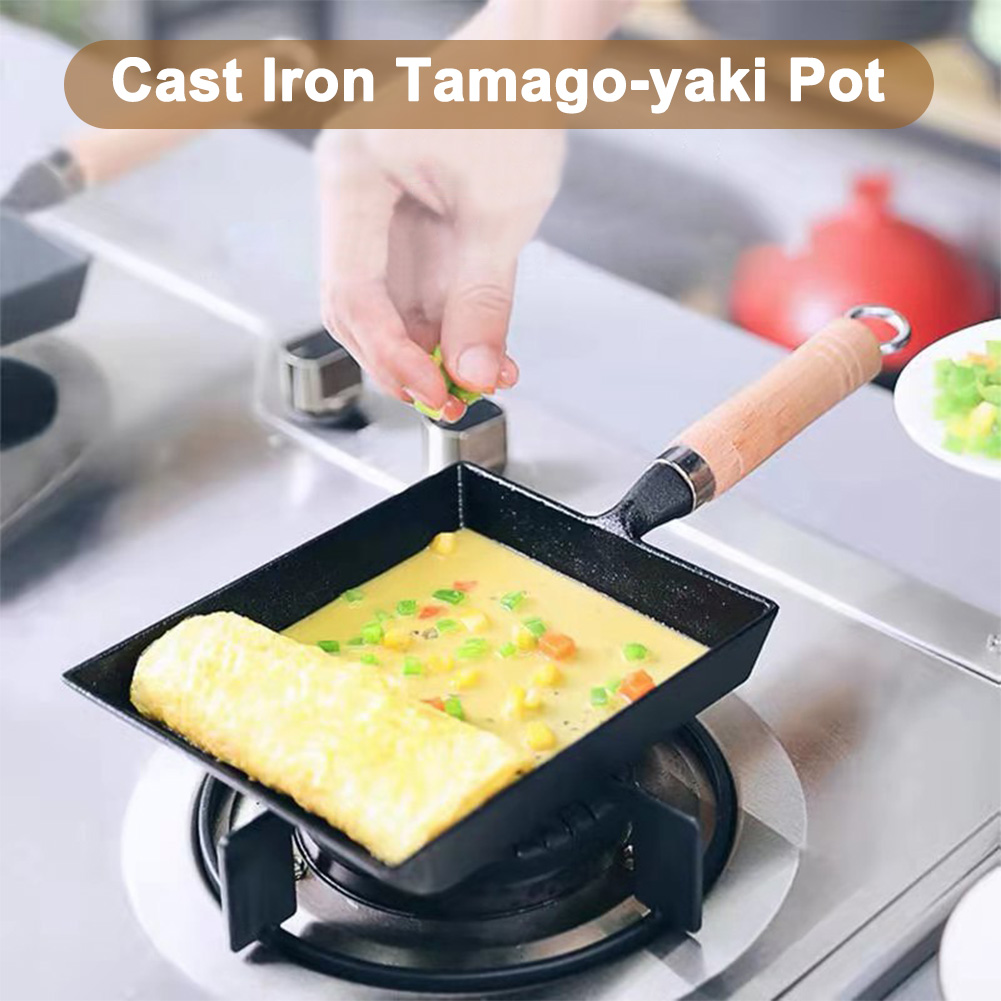 Non Stick Egg Pan Cast Iron Pan Non Scald Versatile Frying Pan with Oil Brush And Shovel Omelette Pan for Camping Picnic