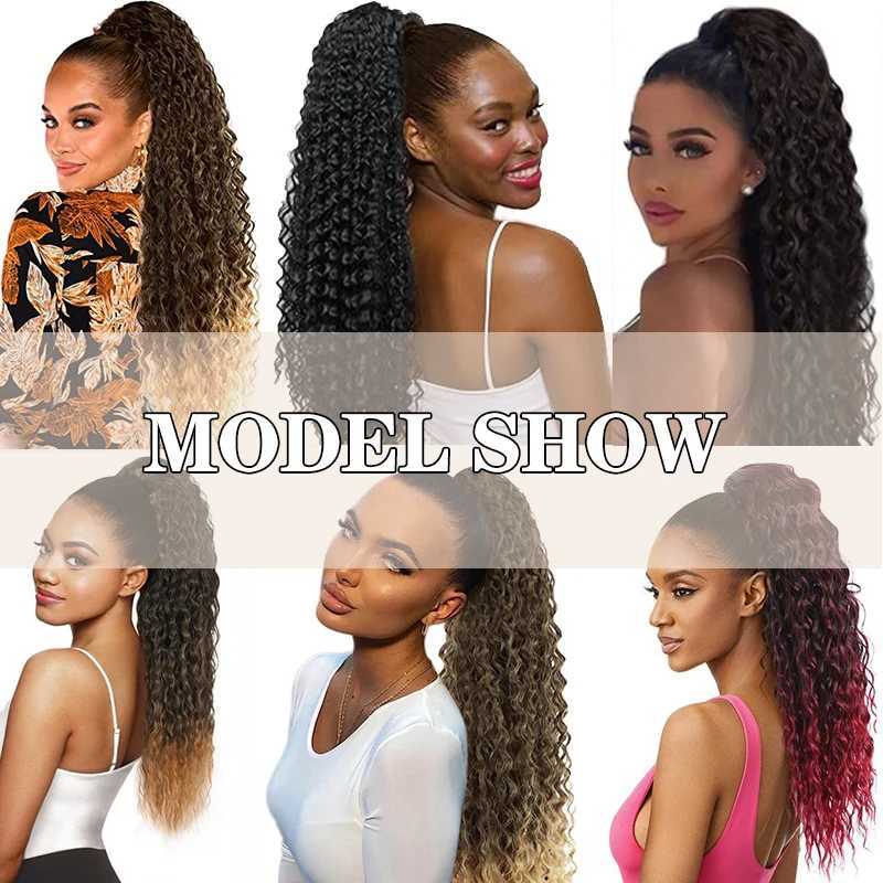 Long Kinky Curly Ponytail Synthetic Drawstring Ponytail Clip-In Hair Extension for Women Ombre Red Natural Curly Fake HairpieceXJ241221