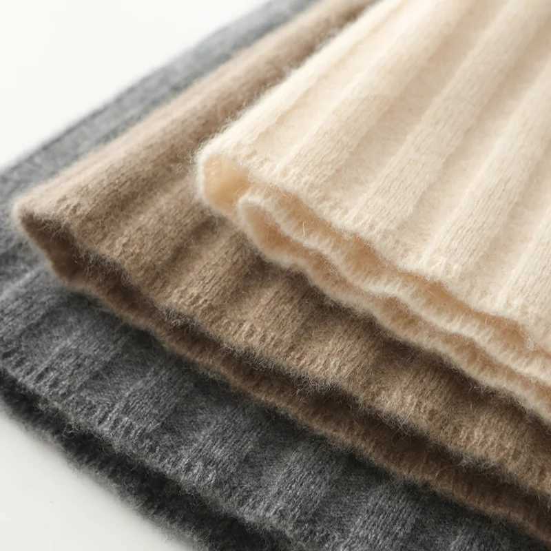 Korean Skirt 100% Merino Wool Womens Knitted Mini Skirt Autumn and Winter Womens Fashion Solid Color Small Umbr SkirtXJ241221