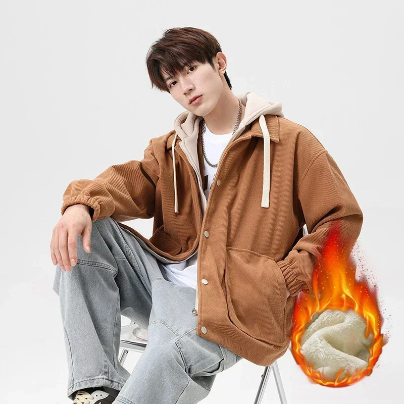Padded Jacket Mens Winter Baseball Hoodie Cotton Jacket Men Hipster Workwear Street Hip Hop Top Fake Two Piece Casual 241216