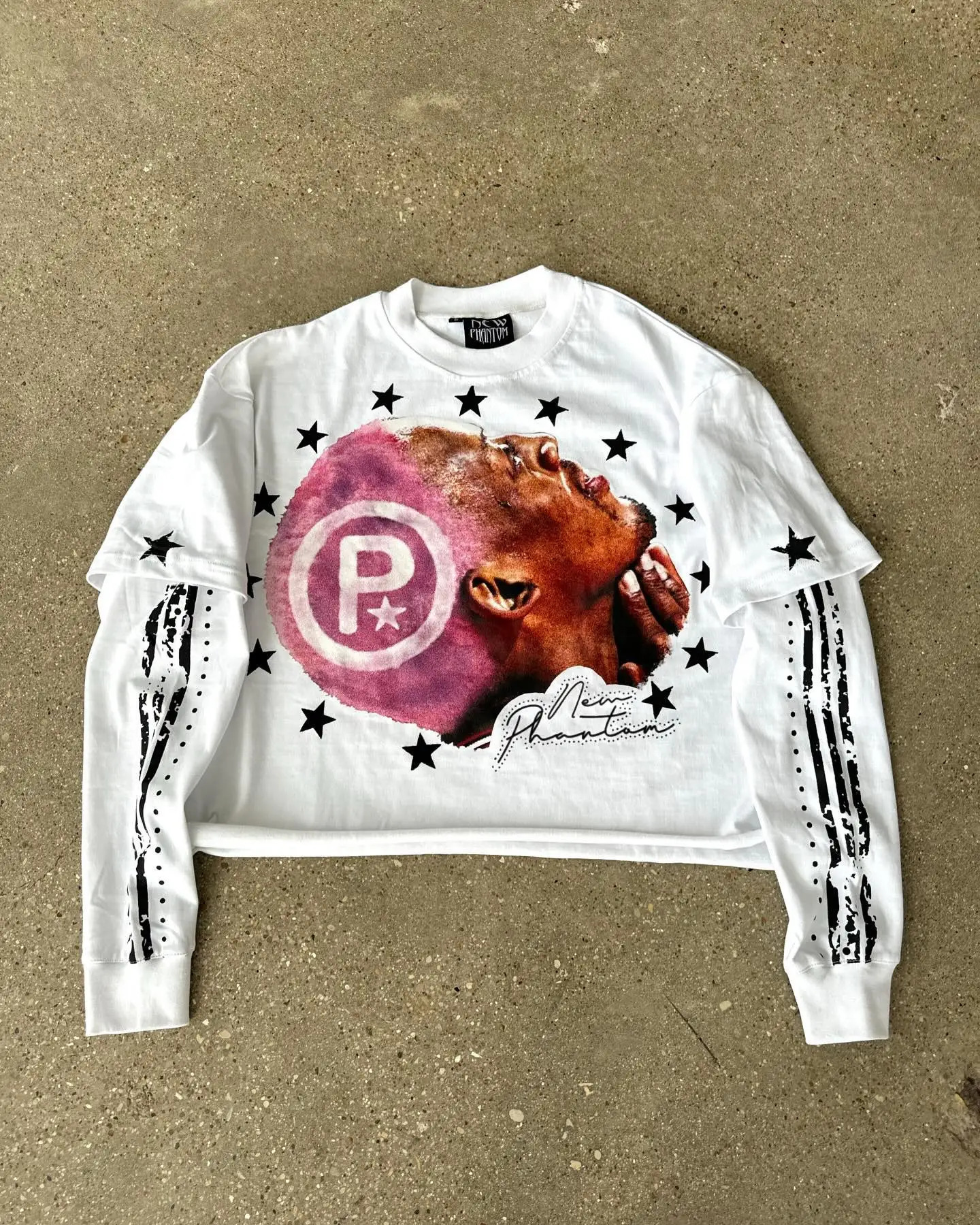 Autumn Winter Gothic Bonce Print Loose TShirt Oversized HipHop Aesthetic Double Layer Long Sleeve Cotton Men Tops Streetwear 241217