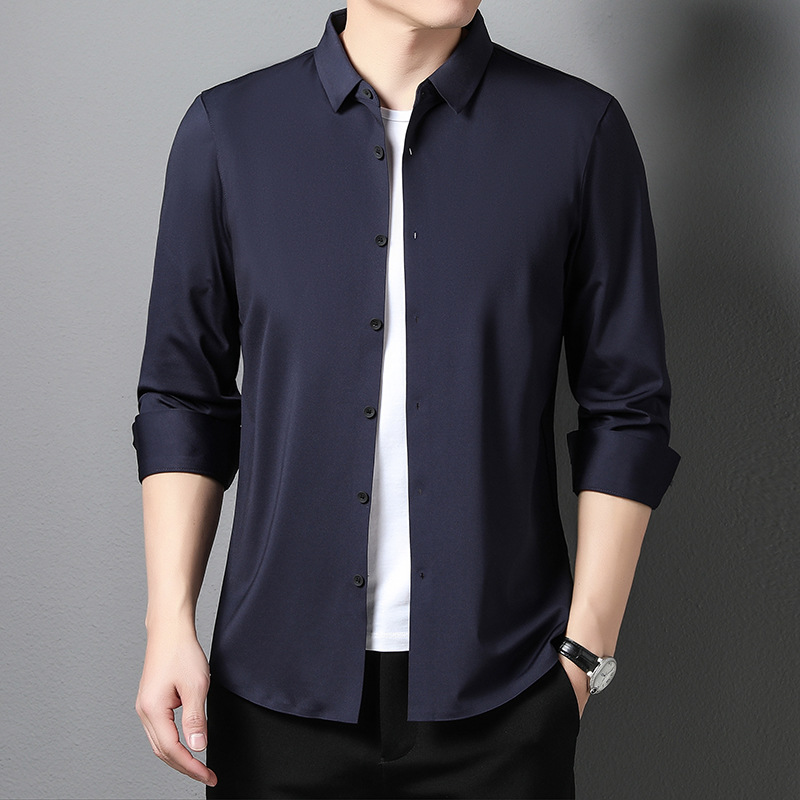 M12205 Spring men's seamless shirt casual middle-aged and young men's shirt solid color