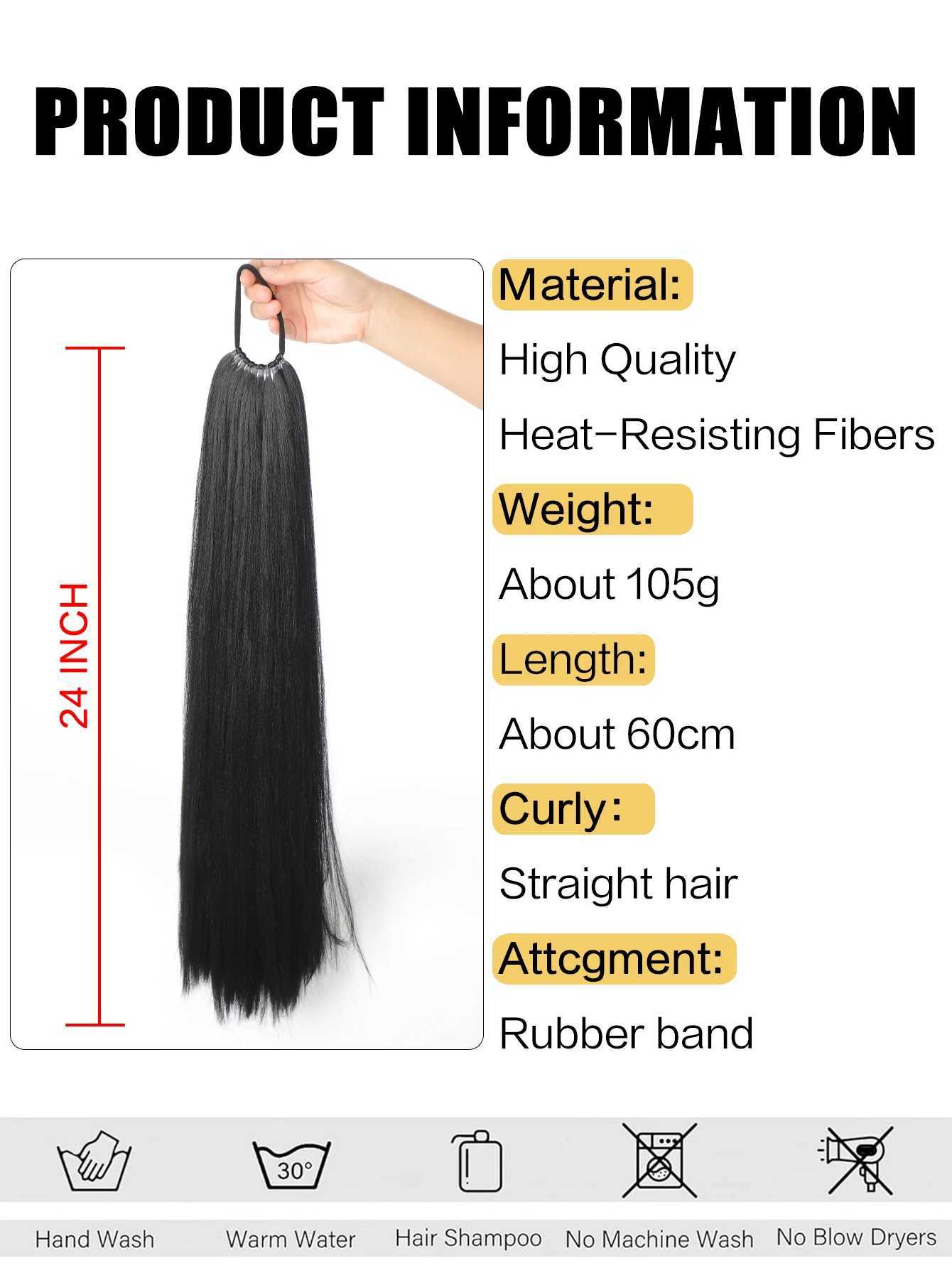 Synthetic Ponytail Extension Warp Around with Hair Tie 24inch Long Straight Braiding Hair DIY Braided for Women Girls CosplayXJ241221