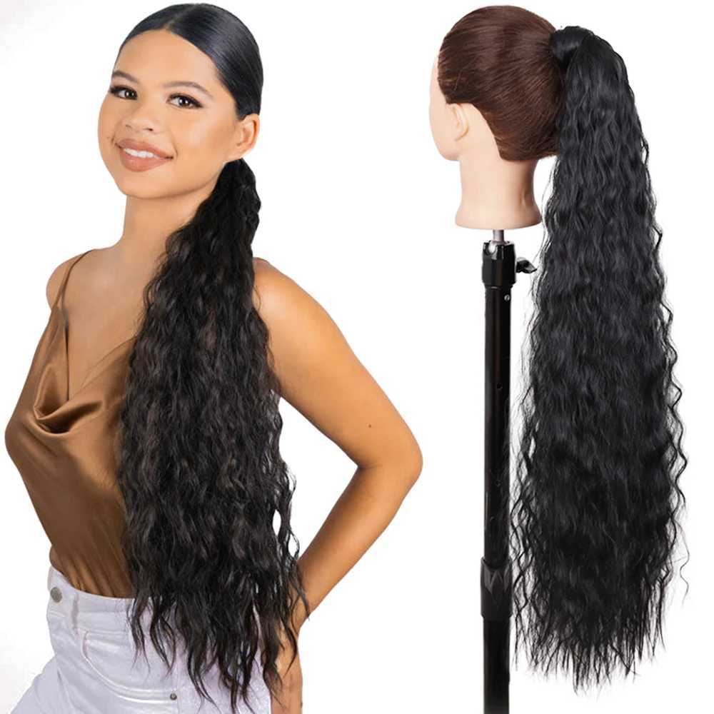 Synthetic 85cm Long Wavy Ponytail Clip In Hair Extensions Wrap Around Corn Wavy Horse Tail Hairpiece Fake Hair Piece For WomenXJ241221