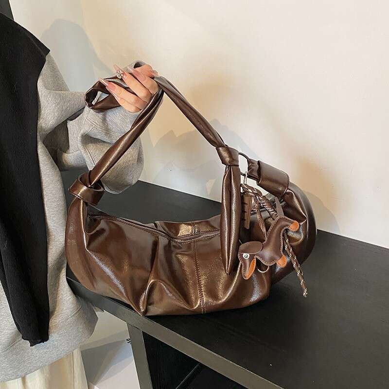PU shoulder small size, foldable, autumn winter season dumpling bag, versatile, large capacity, women's simple and high-end bag