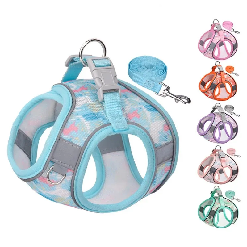 Multicolor Reflective Dog Harness Leash Set Breathable Pet Vest for Small to Medium Dogs and Cats
