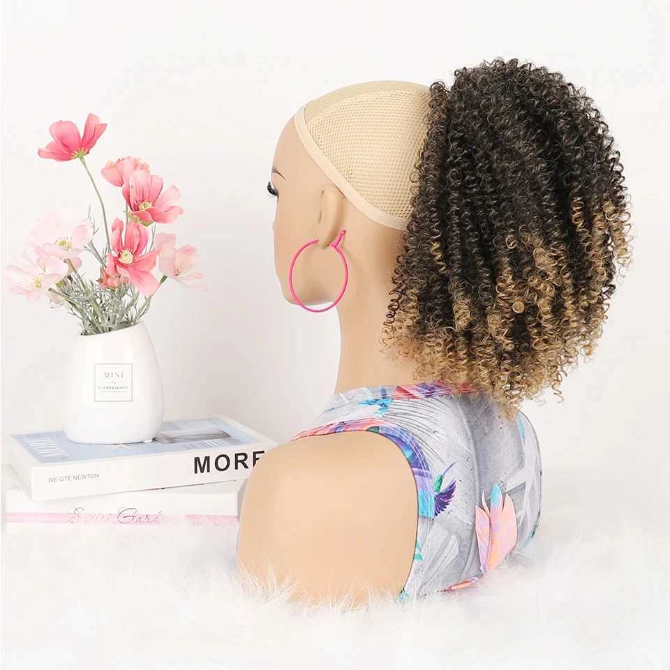 Synthetic Hair Drawstring Ponytail Extension Bohemian Short Afro Kinky Curly Ponytail Hairpiece for Women Protective StyleXJ241221