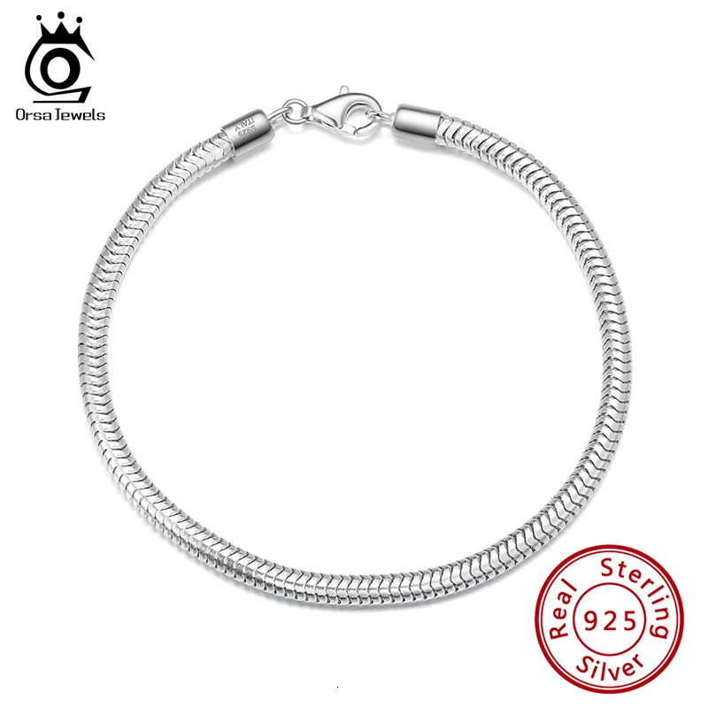 ORSA JEWELS Solid 925 Sterling Silver 3mm Italian Snake Chain Bracelet for Women Men Teen Girls 16.5-20cm Charm Bracelet SB100 241220