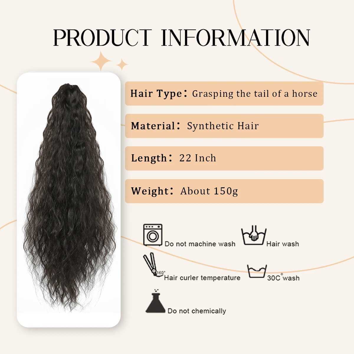 22 Inch Fluffy Long Corn Curly Ponytail Hair Extension for Clip in Ponytail Hair Extensions for Synthetic Clip Claw In PonytailXJ241221