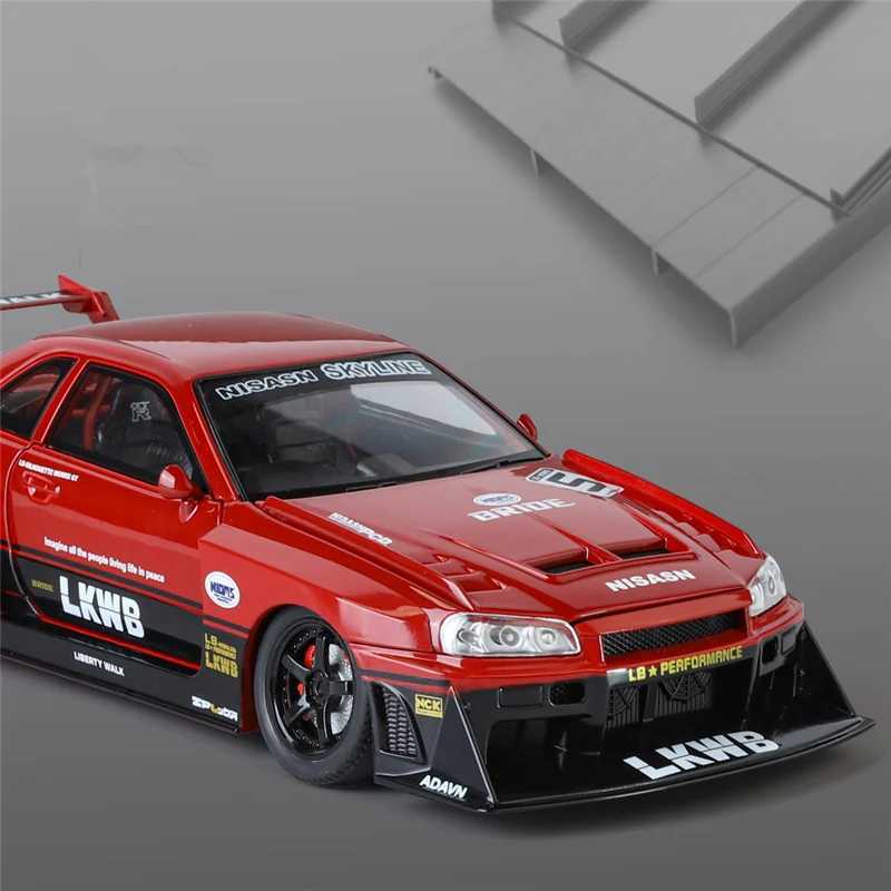 Free shipping 1 24 Nissan Skyline Ares GTR R34 Alloy Modified Wide Body Sports Diecast Raing Car Model Sound and Light Kids Toy Gift
