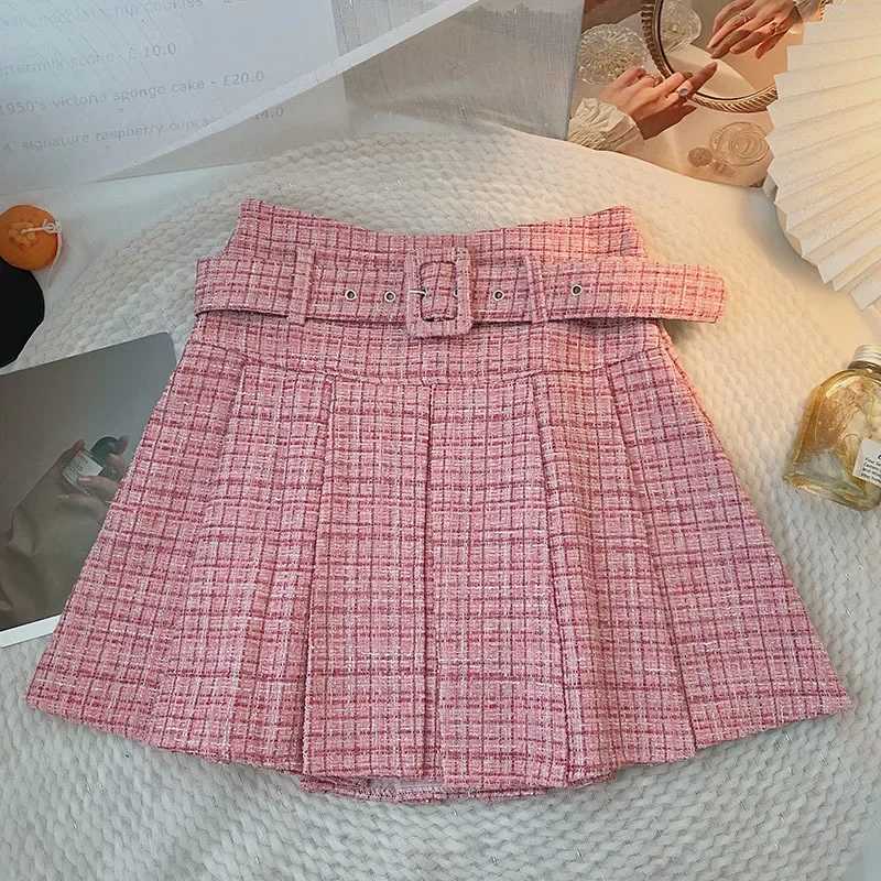 Slimming A- Line Mini Skirt With Belt High Waist Anti-Light Autumn Winter New Womens Clothing Short Skirt NoEnName_NullXJ241221