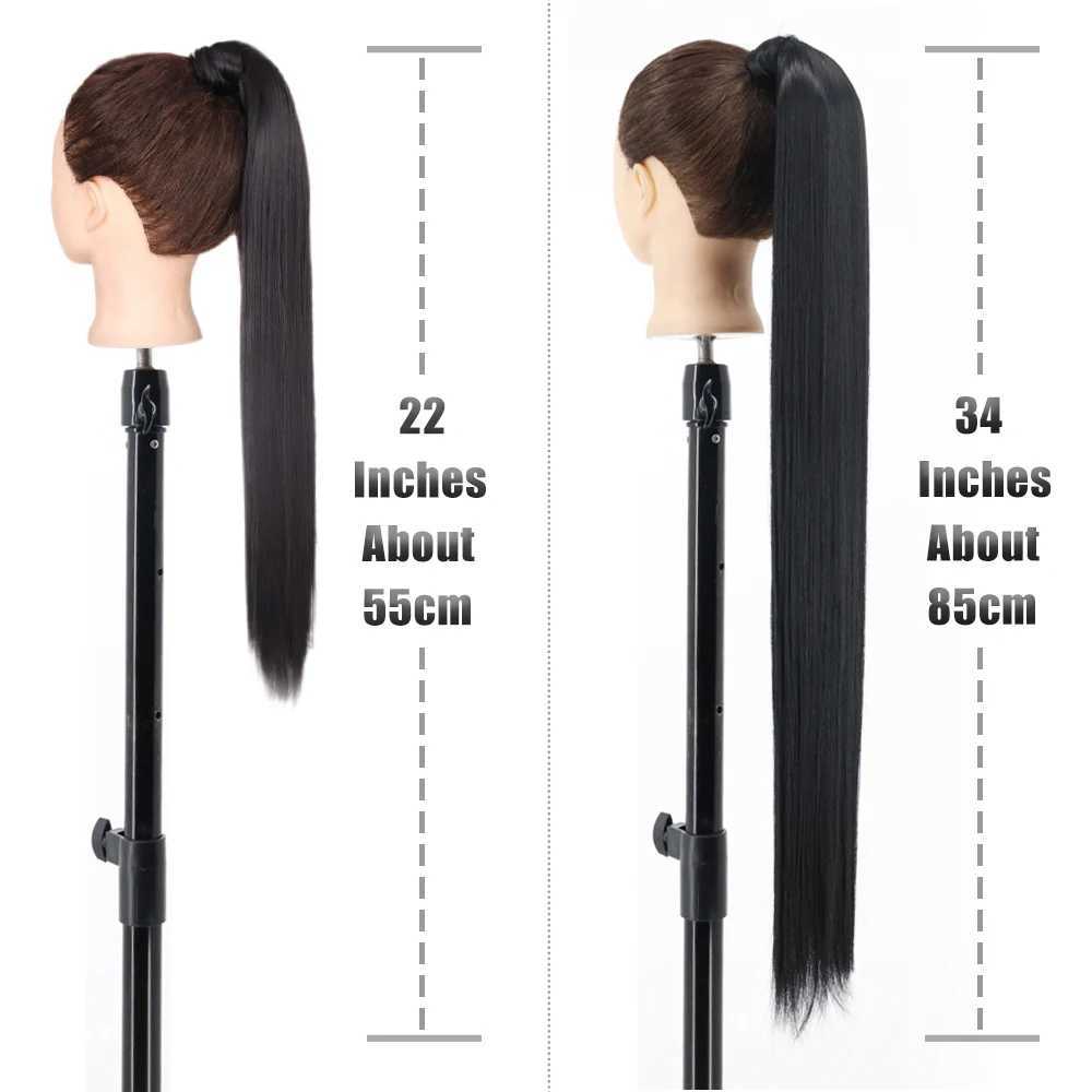 Synthetic Hair Ponytail Extension Hairpiece Clip In Wrap Around Ponytail Long Straight Black Blonde Brown HairstyleXJ241221