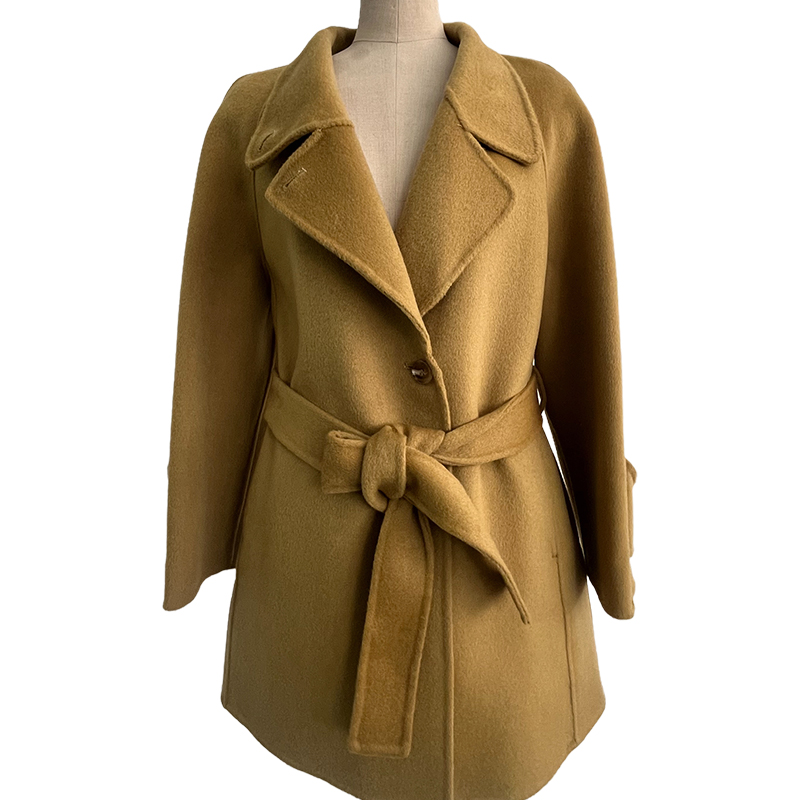 Chic Ladies' Knit Wool Blend Overcoat with Belt Feature - Stylish Cold Weather Protection